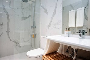 Douche, séchoir à cheveux, serviettes fournies