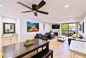 Smart TV, fireplace, foosball, table tennis