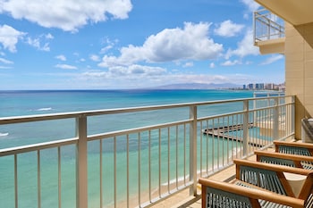 Hotel room view looking out at Kaimana Beach Hotel