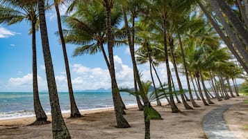Plage, chaises longues, serviettes de plage