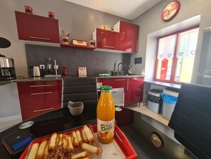 Fridge, microwave, dishwasher