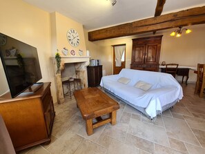TV, stereo - Charming stone cottage with pool, large garden, and nearby hiking trails in Brenne Natural Park (Prissac)