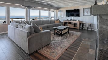 TV, fireplace, DVD player, table football