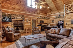 TV, fireplace, DVD player, foosball