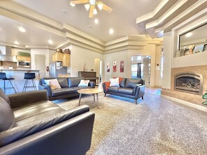 TV, fireplace, offices