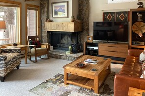 TV, fireplace, DVD player, video library