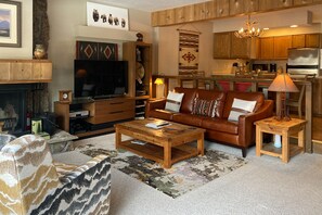 TV, fireplace, DVD player, video library