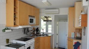 Microwave, stovetop, coffee/tea maker, electric kettle