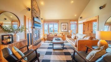 Smart TV, chimenea, videojuegos, reproductor de DVD