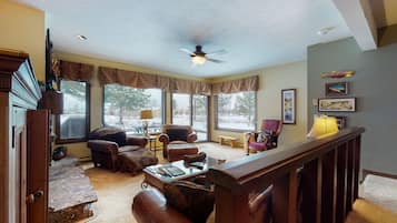 TV, fireplace, DVD player, video library