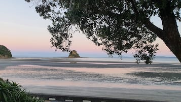 On the beach, sun-loungers, beach towels