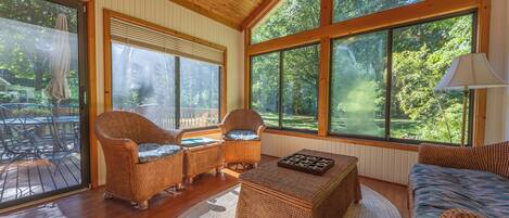 Televisio, takka, DVD-soitin, kirjoja