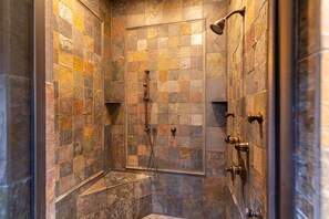 Shower, jetted bath, towels - Overlook Estate - The Farm at Banner Elk, Luxury, views, hot tub, pool table (Banner Elk)