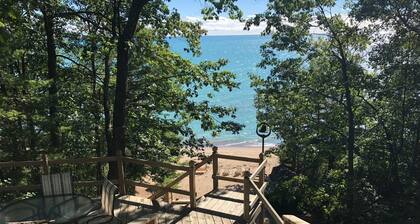 House is located on Lake Huron with a private beach