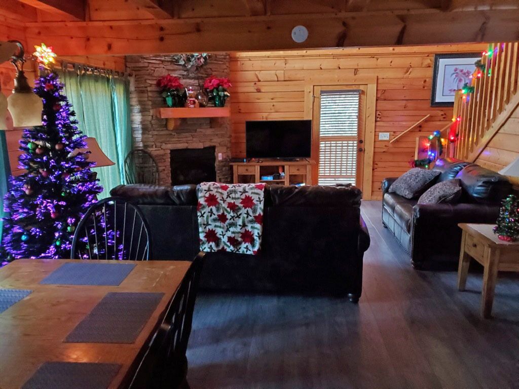 The living room, decked out for Christmas!  We decorate in November!