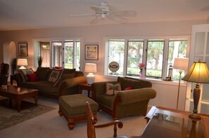 Smart TV, fireplace, DVD player, books