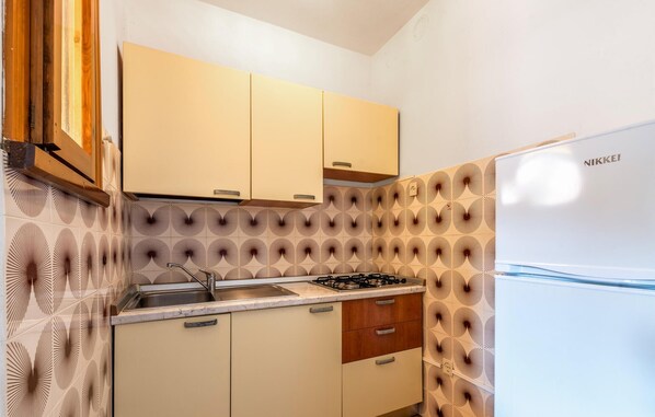 Kühlschrank, Herdplatte, Kochgeschirr/Geschirr/Besteck
