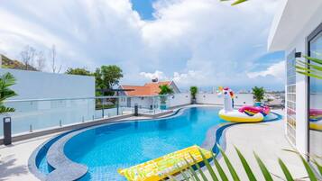 Outdoor pool, pool loungers