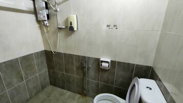 Shower, bidet, shampoo, toilet paper