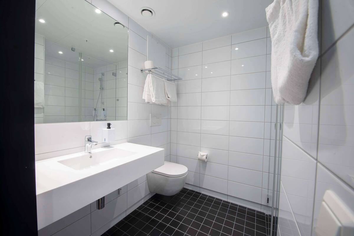 shower, eco-friendly toiletries, hair dryer, heated floors