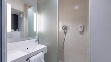 Shower, towels, soap, shampoo