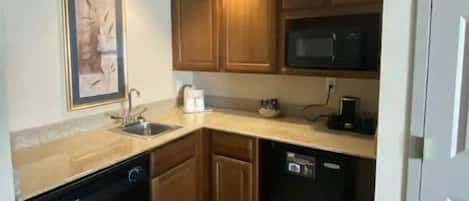 Fridge, microwave, coffee/tea maker