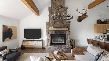 TV connectée, cheminée, chaîne hi-fi