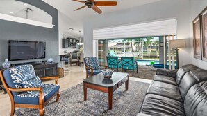 Living area - Waterfront 3BR home with heated pool in Mid Island Marco Island. (Marco Island)