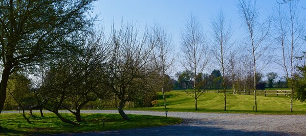 A gravel path leading through a park with trees and a grassy area. - 2-bed 18th Century Barn - Sleeps 6 - Pet Friendly (Boston)
