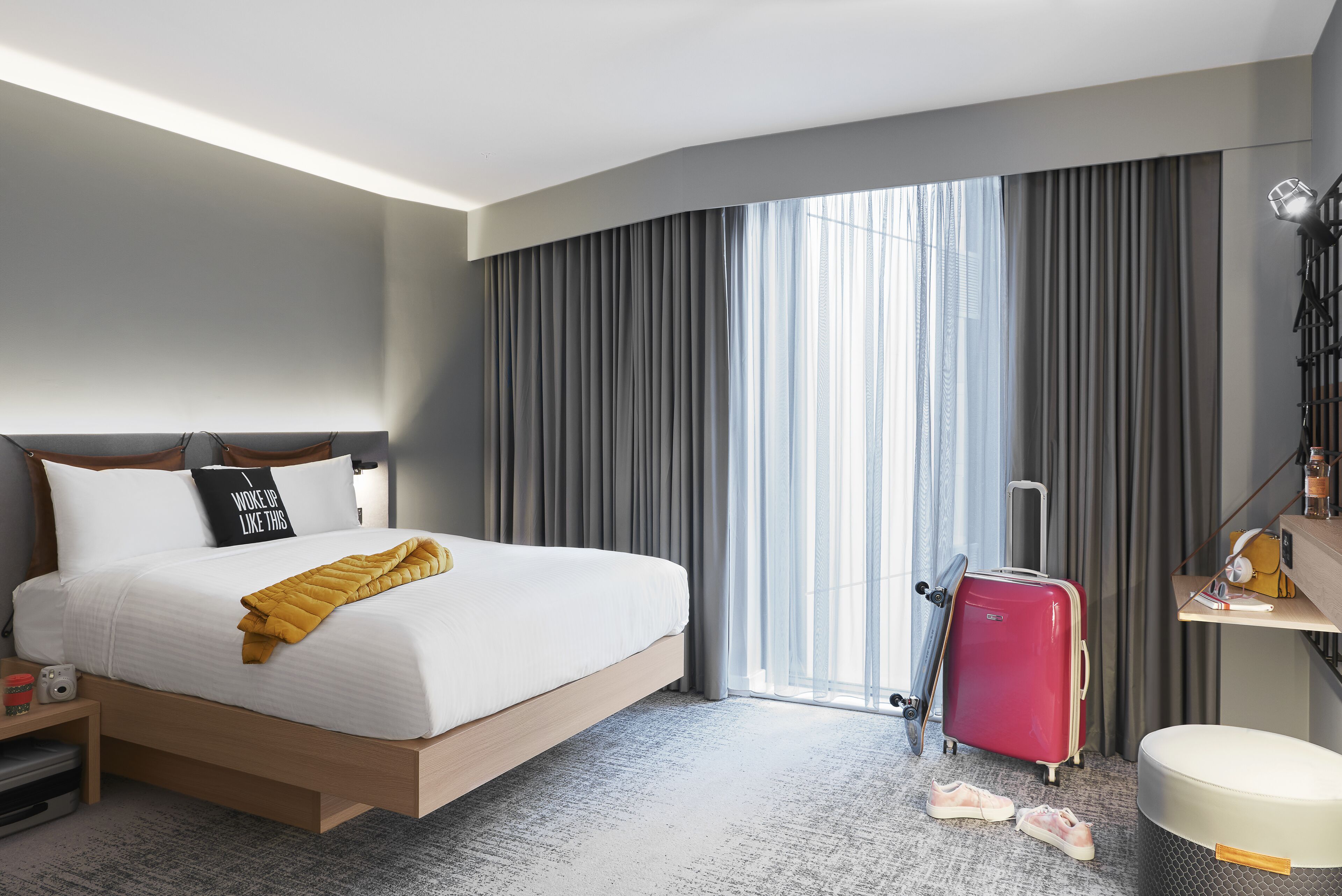 1 bedroom, desk, laptop workspace, blackout curtains