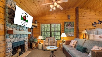 Una Smart TV, una chimenea, un reproductor de DVD