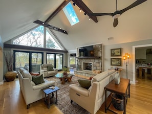 Smart TV, fireplace, video games, table football
