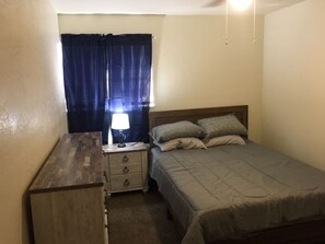 1 bedroom, blackout curtains, WiFi, bed sheets