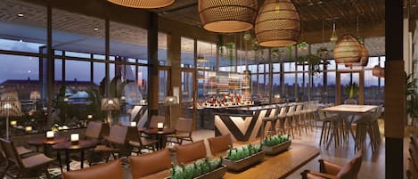 Dinner served, Latin American cuisine, pool views
