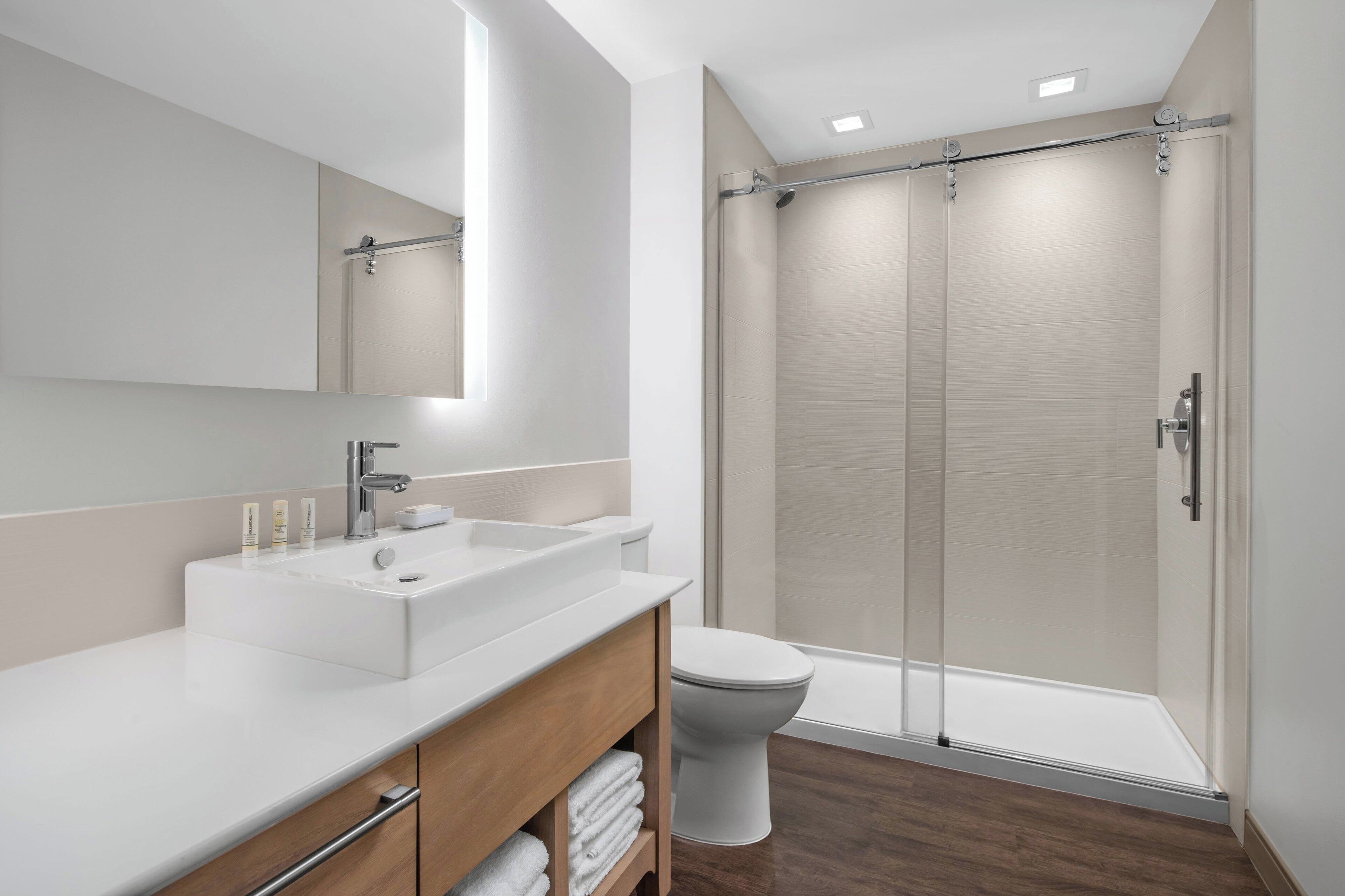 shower, free toiletries, hair dryer, soap