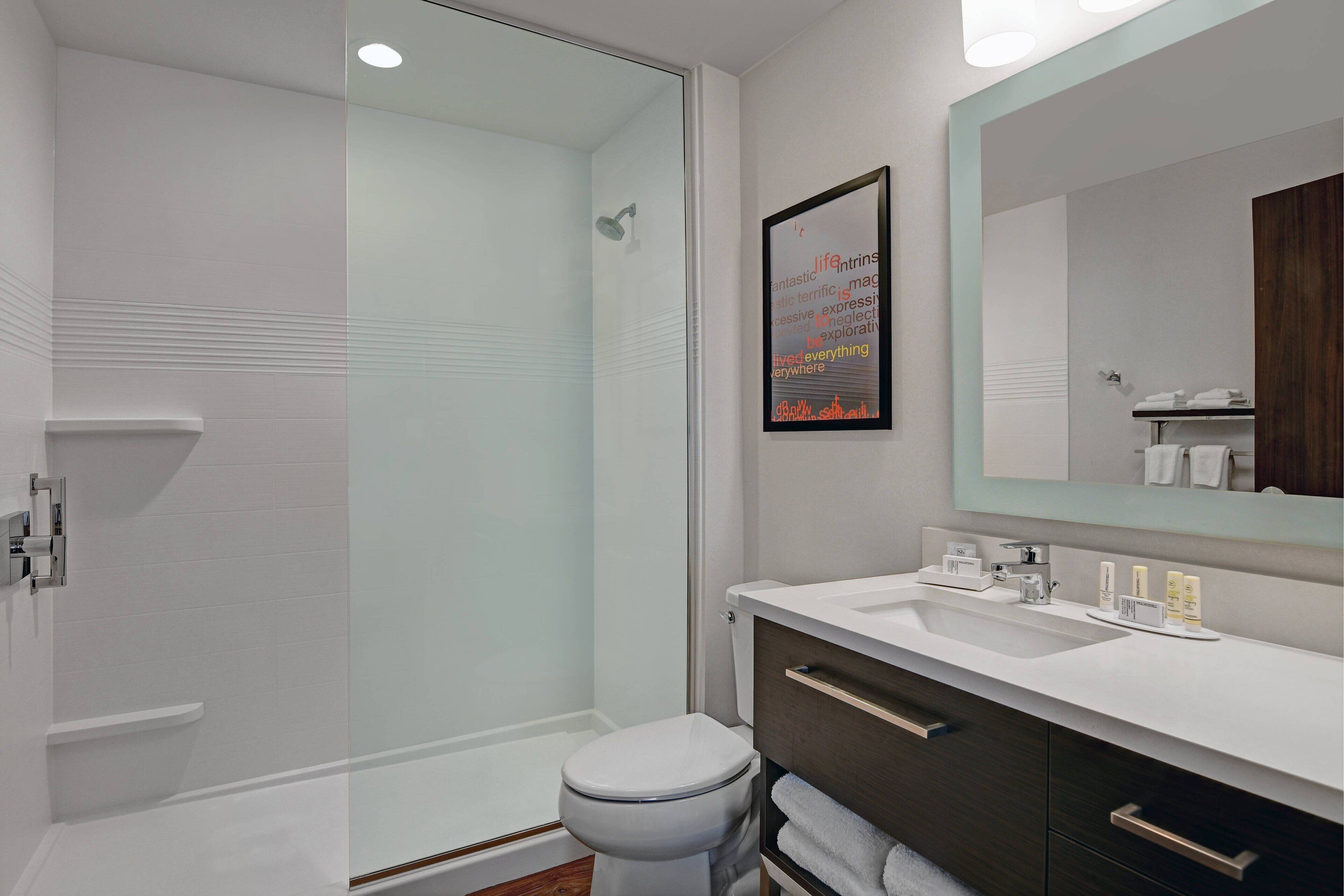 free toiletries, hair dryer, towels