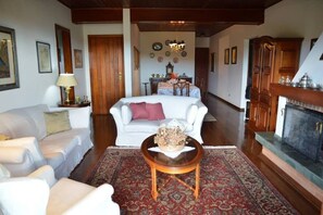 TV, lareira, aparelho de som, escritórios