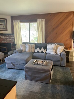 Smart TV, fireplace, video games, DVD player