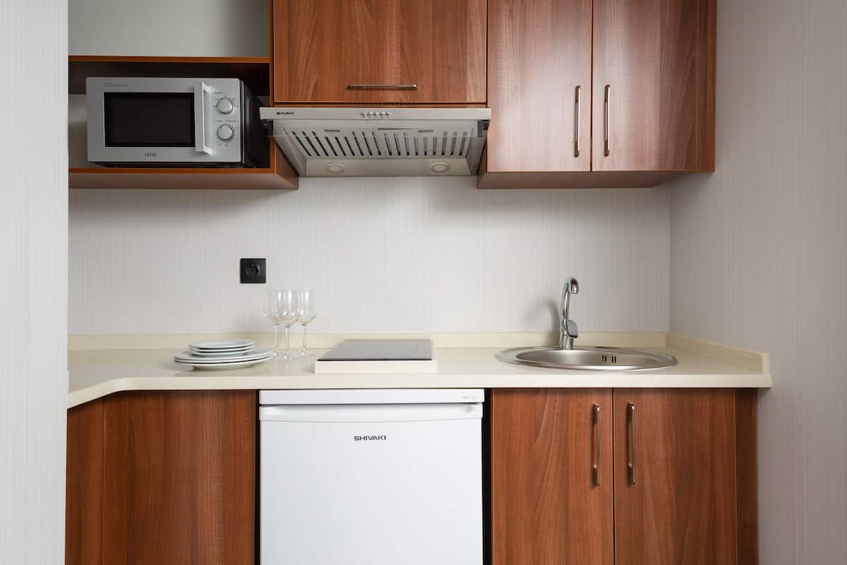 suite, 1 king bed with sofa bed, city view | private kitchen | mini-fridge, microwave, stovetop, coffee/tea maker