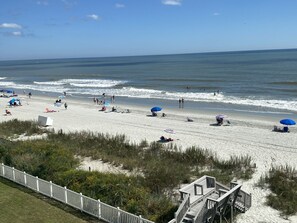 On the beach, sun loungers, beach towels