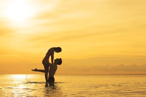 Private beach, white sand, beach towels, beach bar