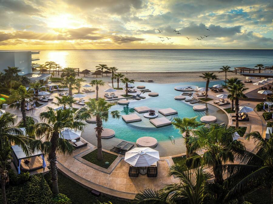 Outdoor pool, pool umbrellas, pool loungers