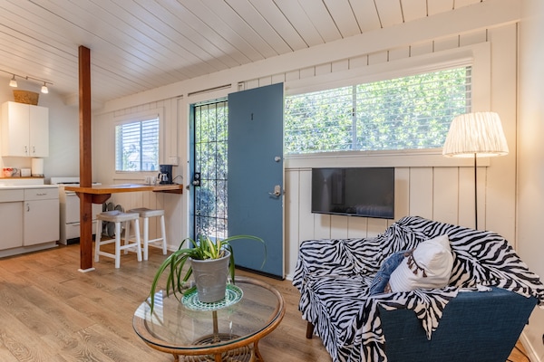 Beautiful wood panelling and natural lighting throughout the studio.