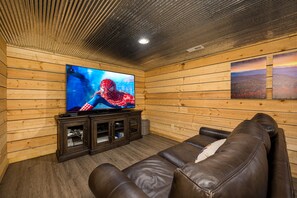 Smart TV, fireplace, DVD player, foosball