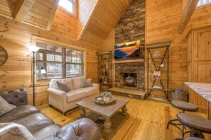 Smart TV, fireplace, video games, DVD player