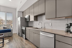 Fridge, microwave, oven, dishwasher