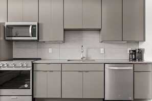Fridge, microwave, oven, dishwasher