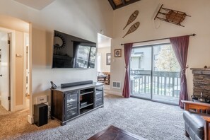 TV, fireplace - Fall Availability! Pet-friendly Condo with Loft! Shared Hot Tub and Pool Access! (Mammoth Lakes)