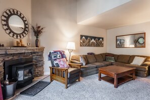 TV, fireplace - Fall Availability! Pet-friendly Condo with Loft! Shared Hot Tub and Pool Access! (Mammoth Lakes)