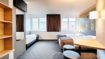 Desk, free WiFi, bed sheets